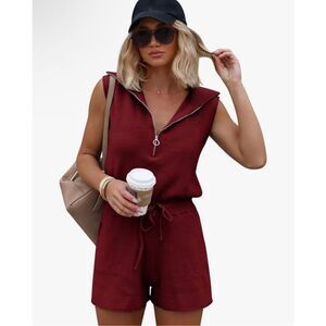 NEW Half Zip Lapel Collar Drawstring Knit One Piece Romper Pockets XL IMPERFECT